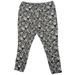 Roaman's 2X Black White Abstract Palm Print‎ Leggings Stretch Tapered NWOT